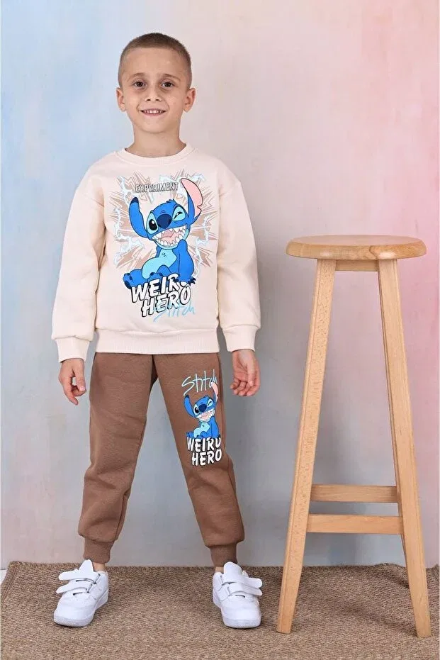 Детский спортивный костюм для мальчиков с принтом Hero Stitch Yagmurgiyim, Brown-11297