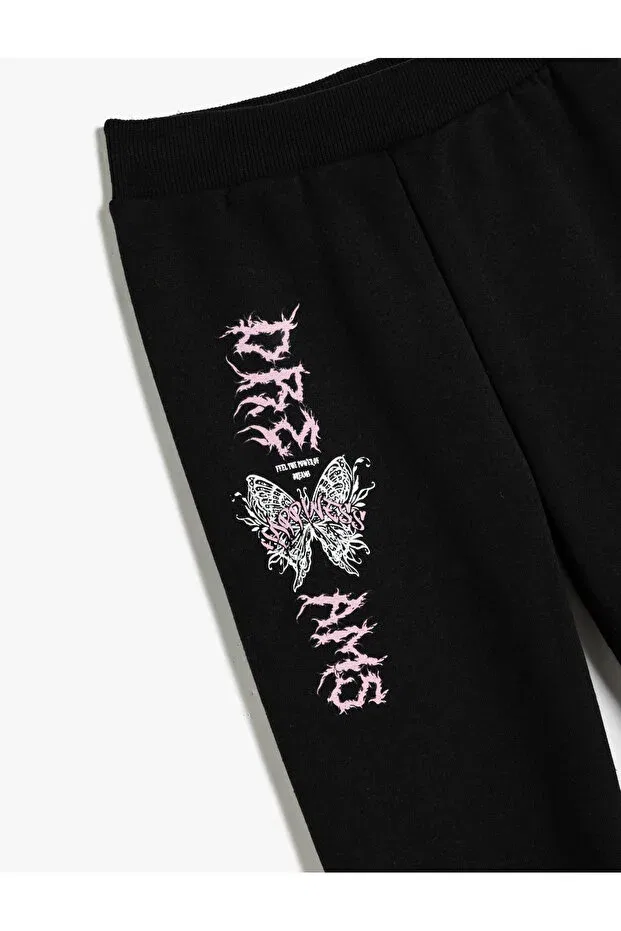Детские спортивные штаны для девочек с принтом Jogger sweatpants butterfly printed elastic waist Koton, Black — фото 3