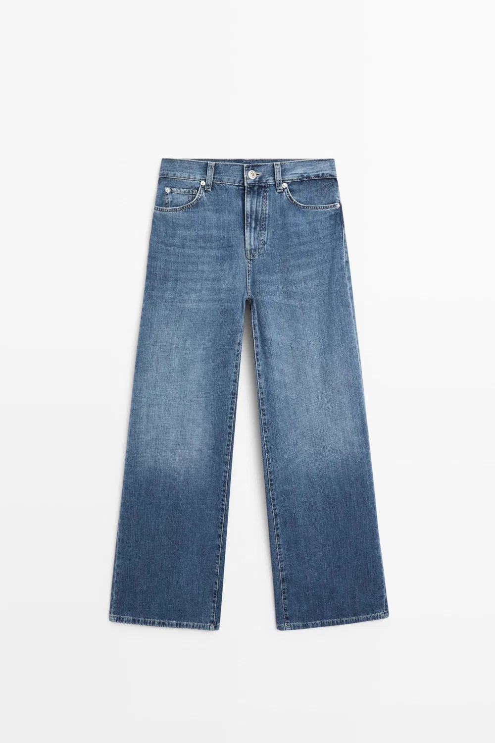 Джинсы Massimo Dutti High-waist Wide-leg, средне-синий — фото 2