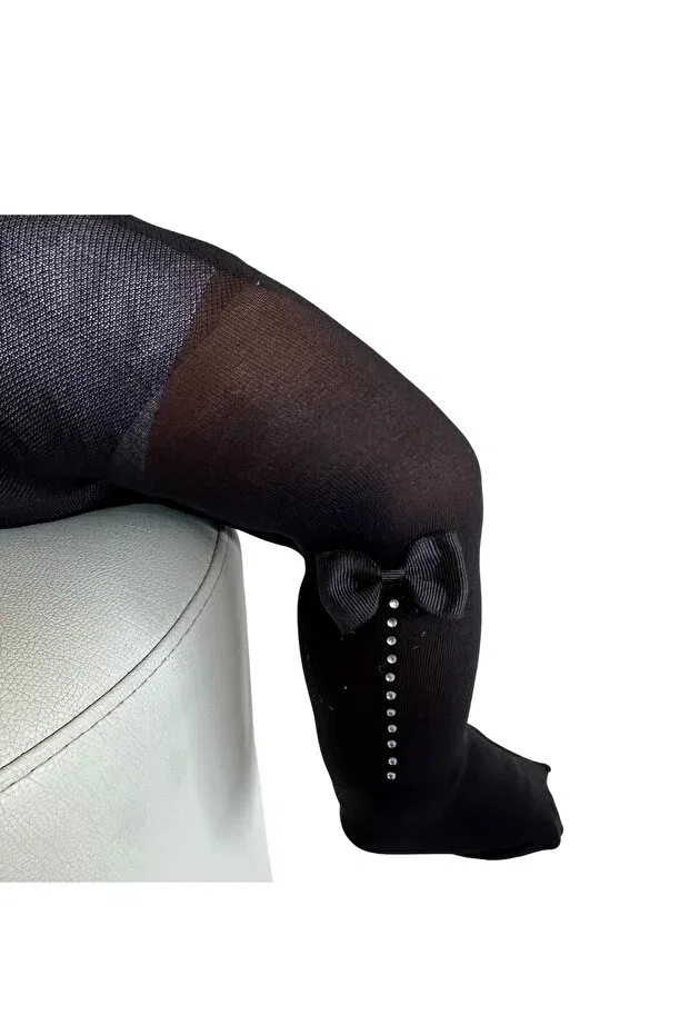 Детские колготки для девочек с украшением Decorated mycro baby tights Daymod, Black — фото 2