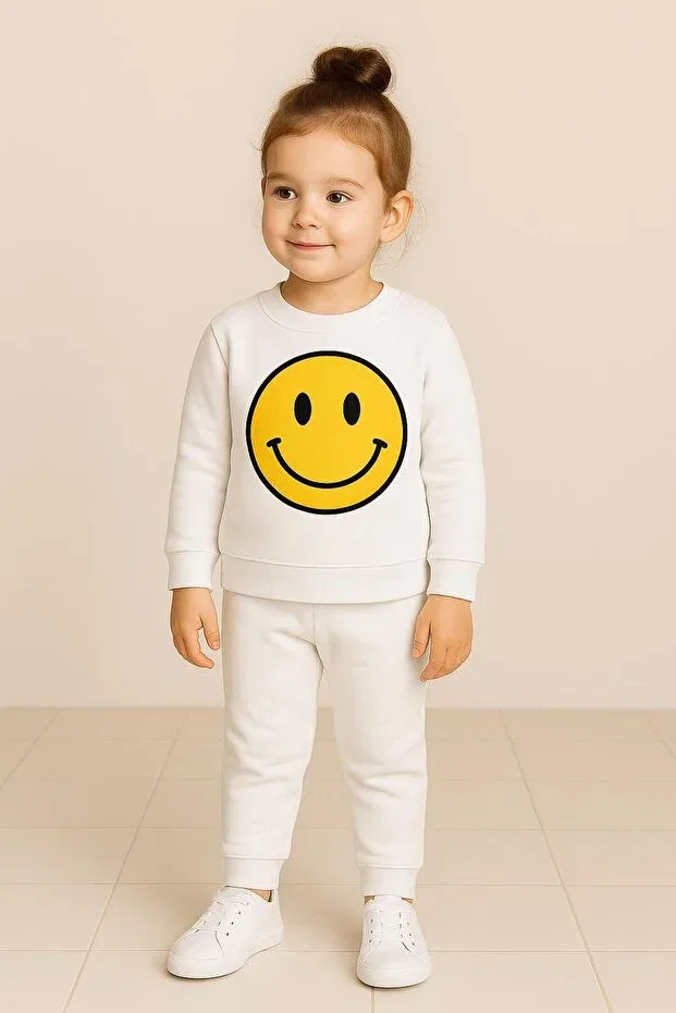 Детские свитшот с принтом Smiley Emoji Printed Playwear, White — фото 2