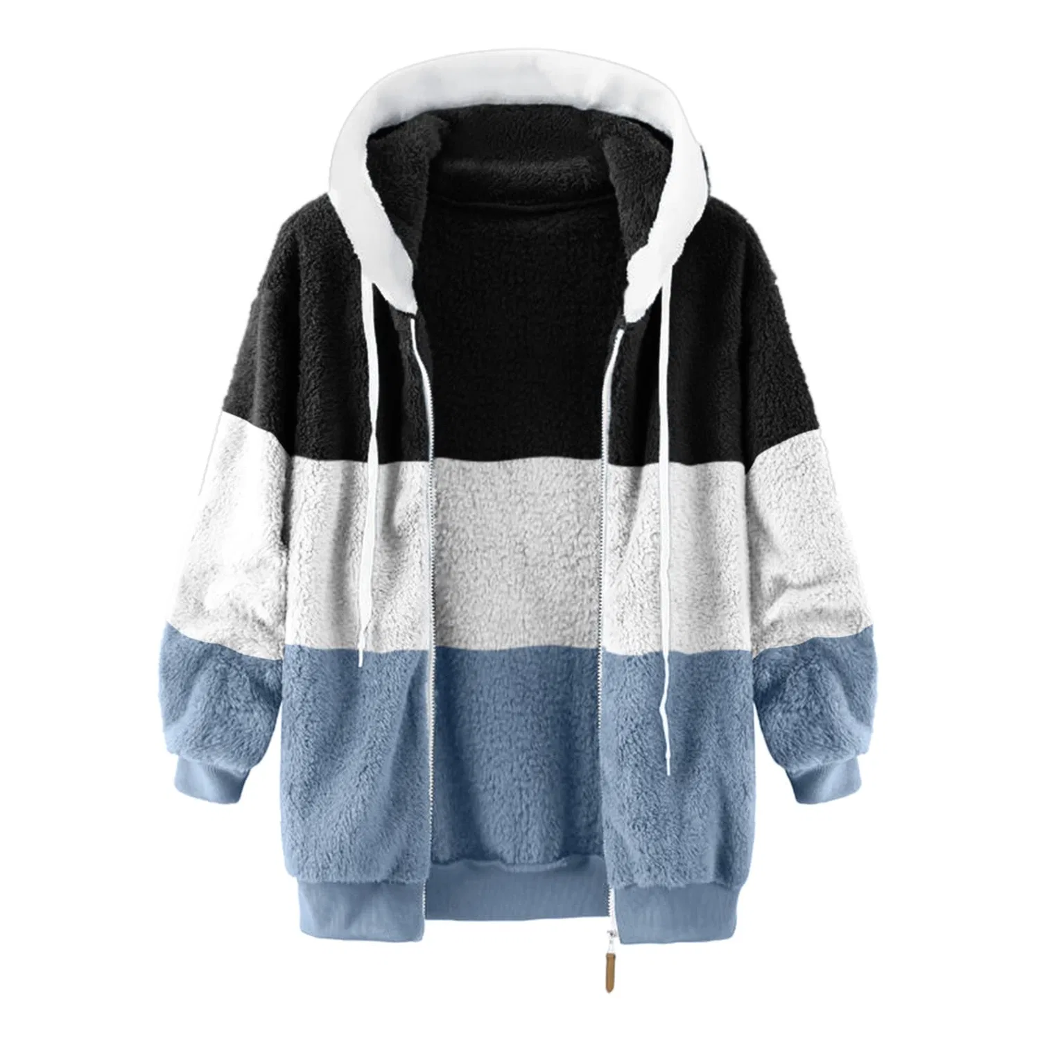 Женское зимнее пальто на флисовой подкладке с zip и капюшоном, Blue-h — фото 4