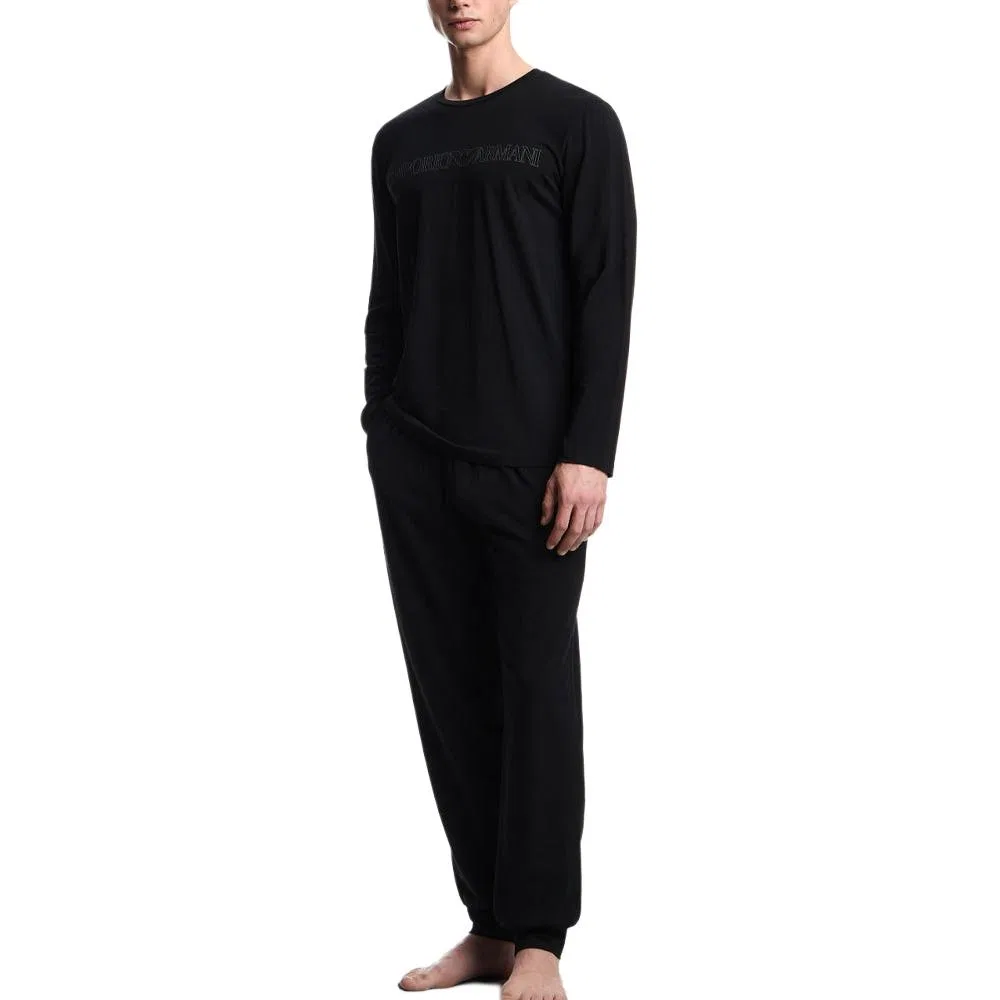 Мужской комплект пижамы с логотипом Emporio Armani, Black — фото 2