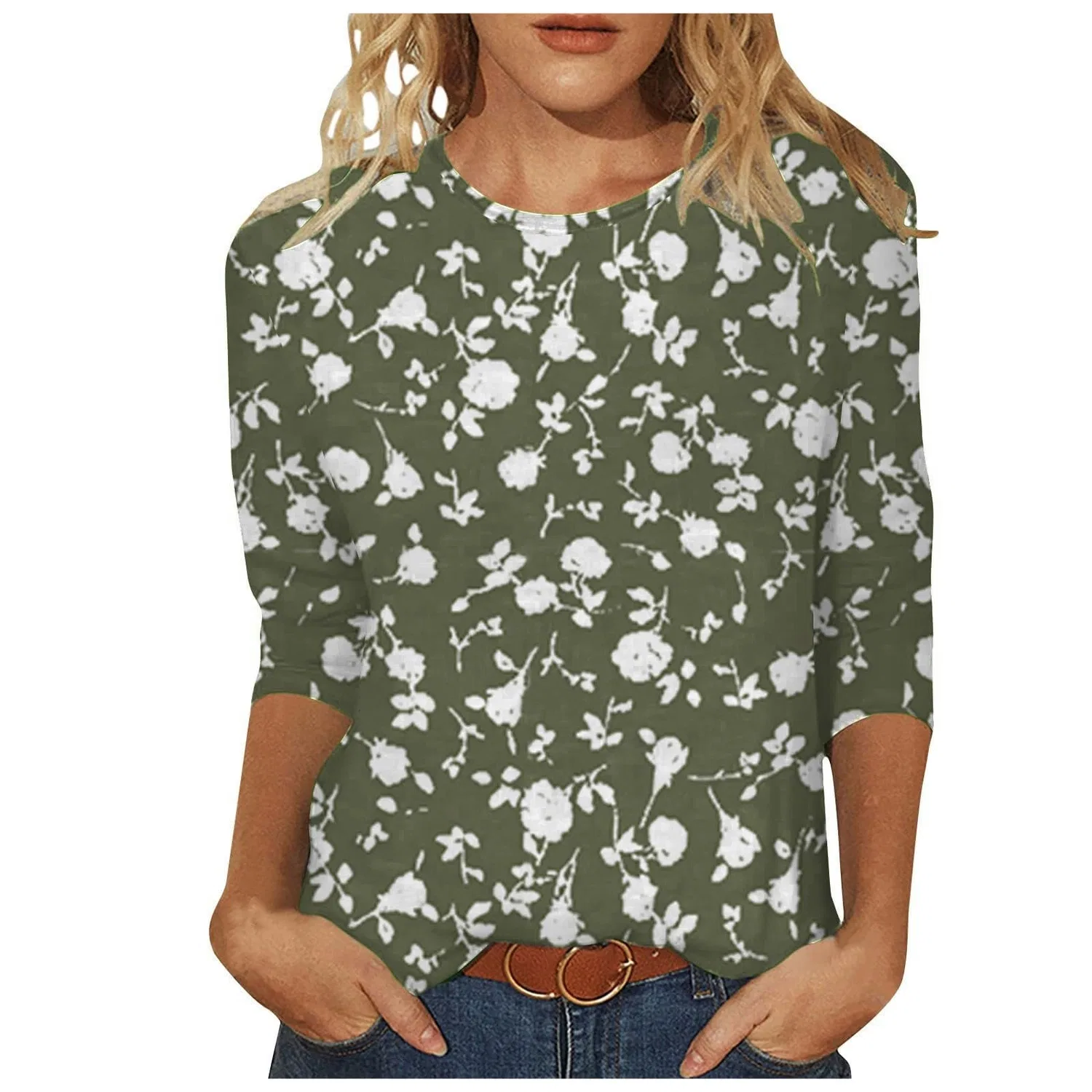 Женская футболка с принтом Plus Size T-Shirts 3/4 Sleeves, Ag #2