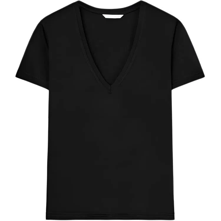ZARA Женская футболка с V-образным вырезом, Black