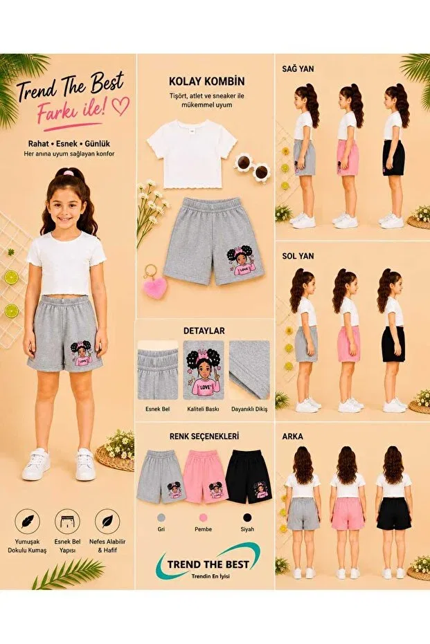Детские шорты для девочек с принтом Trend The Best Trendin En Iyisi, Multicolor — фото 3