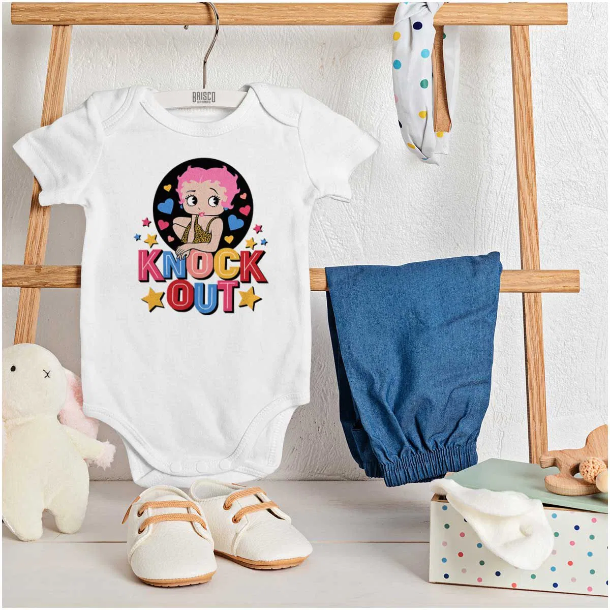 Детское боди для девочек с принтом Betty Boop Knock Out Cute Cutie Brisco Brands, White — фото 3