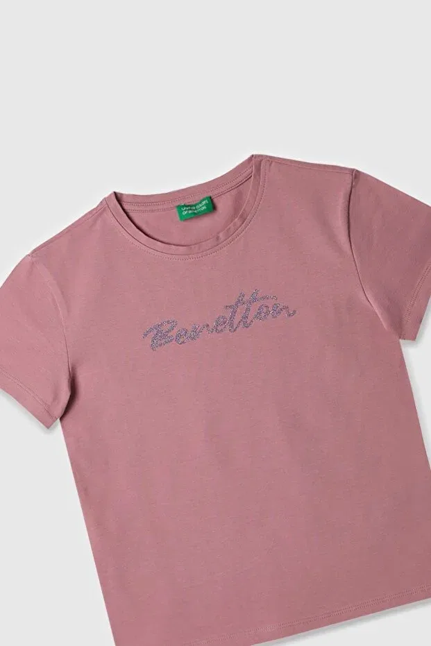 Детская футболка для девочек с коротким рукавом Benetton, Dried Rose — фото 2