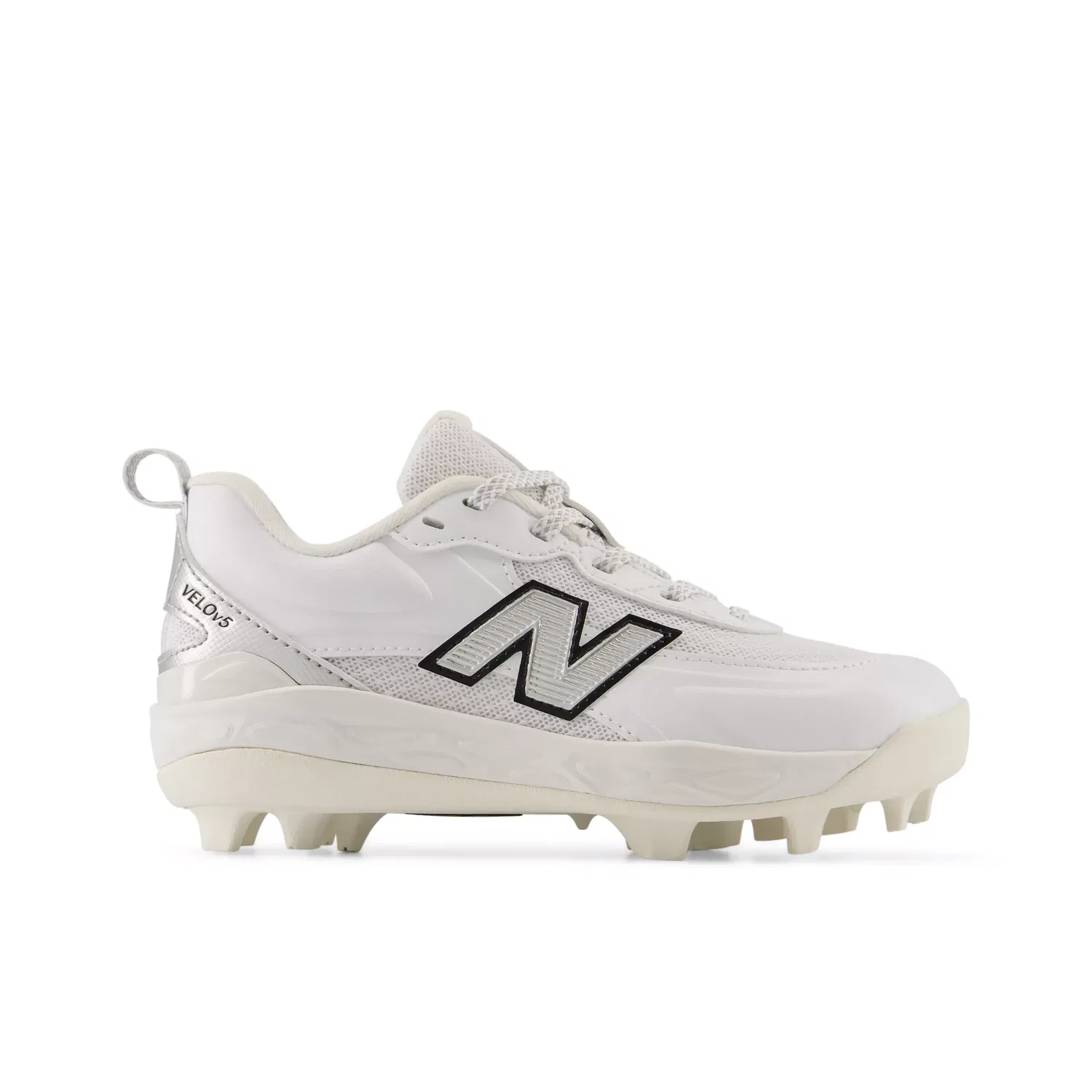 Детские бутсы для софтбола с шипами Velo v5 Rubber Molded New Balance, White With Metallic Silver