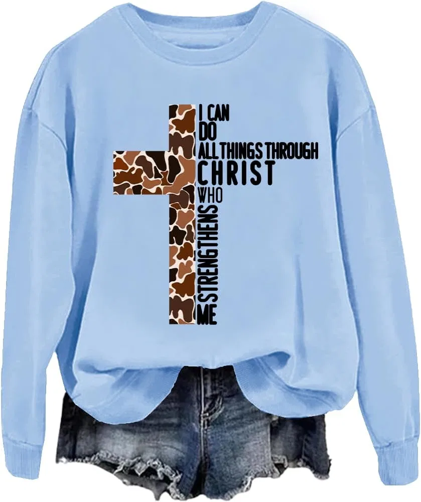 Мужской свитшот с принтом I Can Do All Things Through Christ Who Strengthens Me, голубой