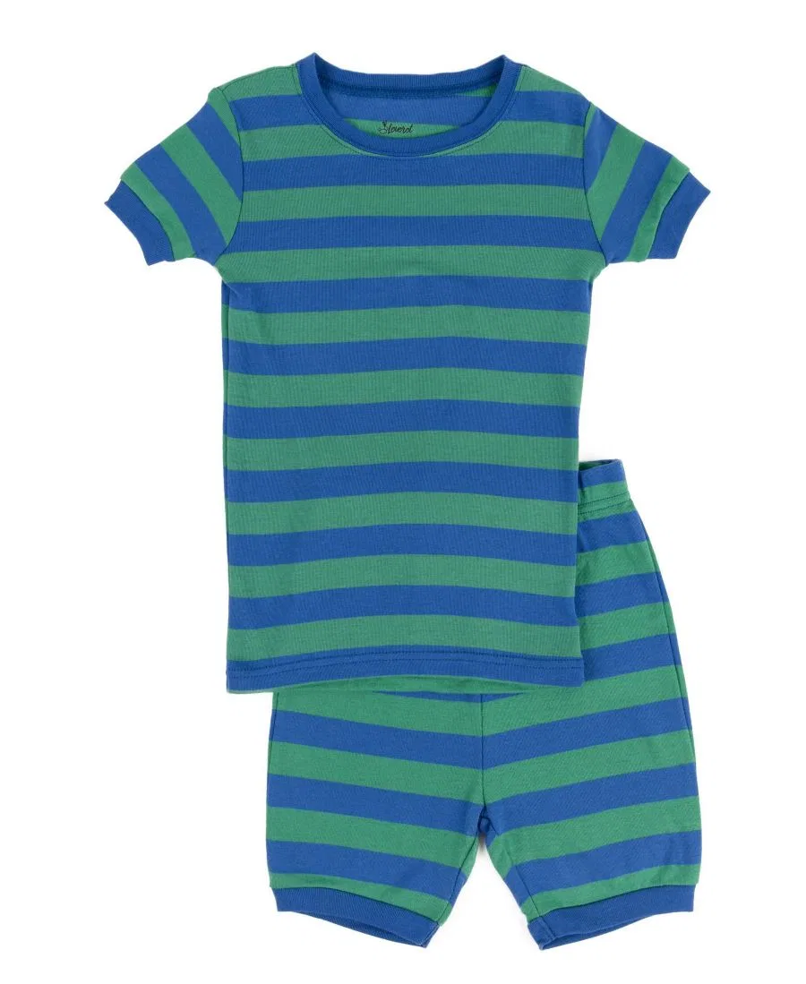 Комплект пижамы с коротким рукавом и шортами, в полоску Leveret, Blue & Green Stripes