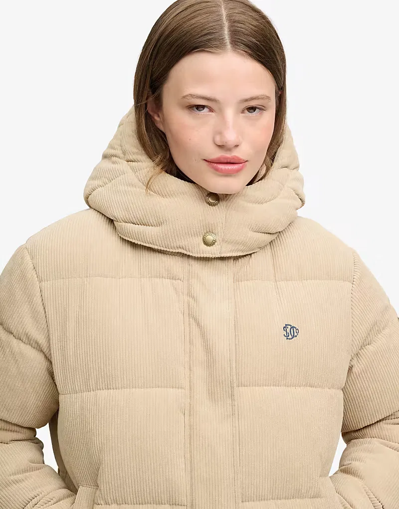 Пуховая куртка Superdry Premium с капюшоном из вельвета, коричневый (благовоний) — фото 3