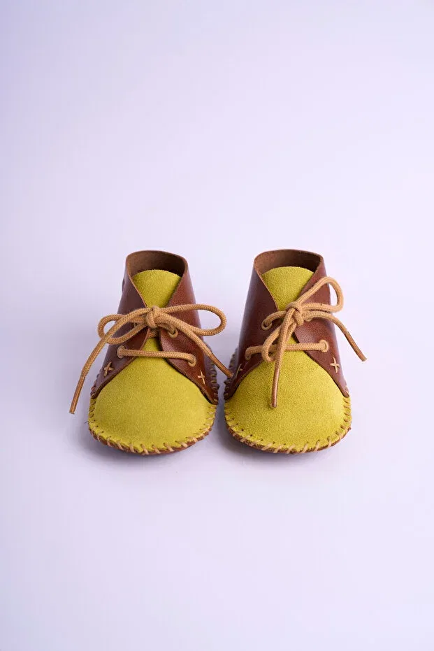 Детские ботинки для новорожденных кожаные Mini fashion kit - baby first step shoe kit Gossta, Yellow — фото 2