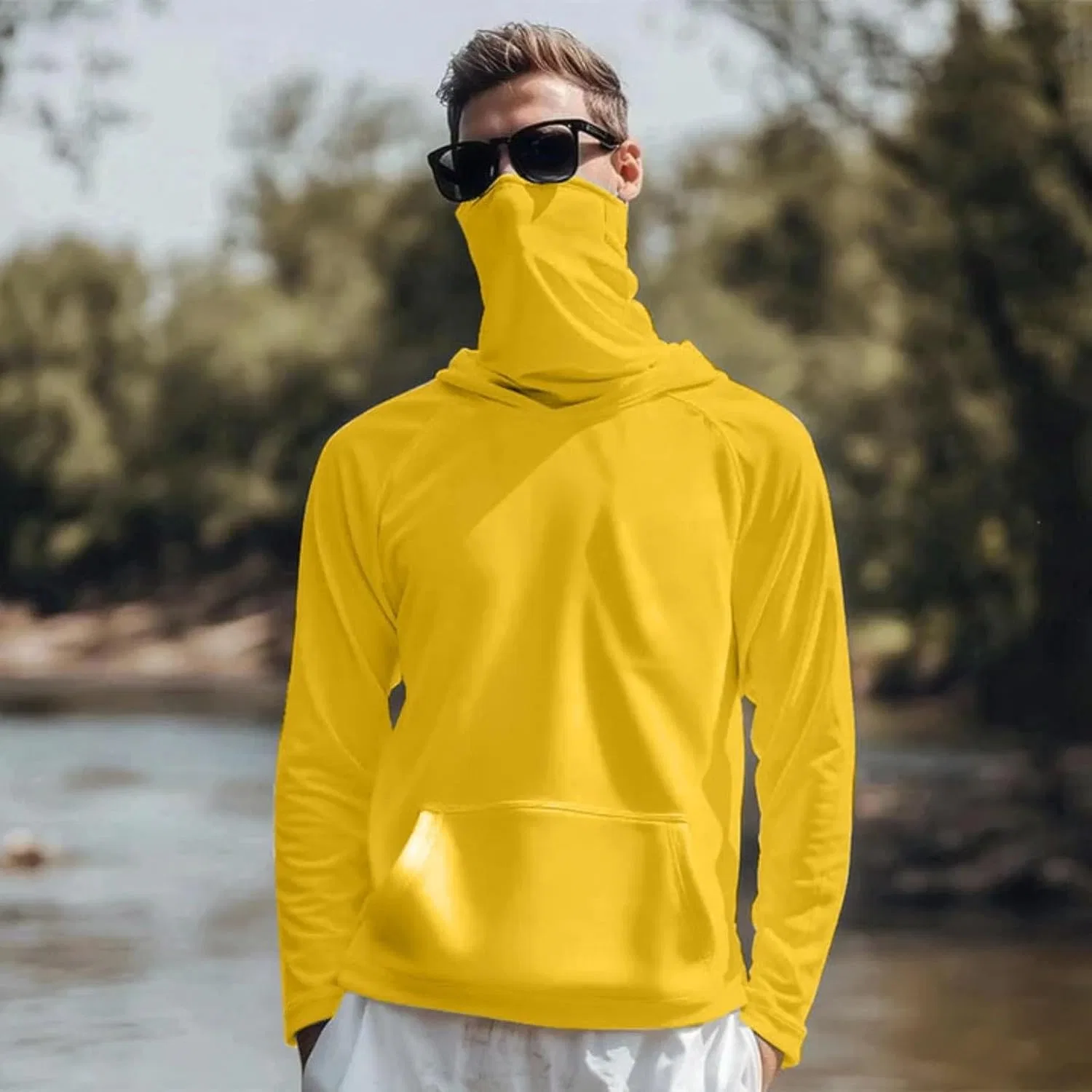 Мужская футболка с защитой от солнца UPF 50+ с маской, Yellow — фото 2