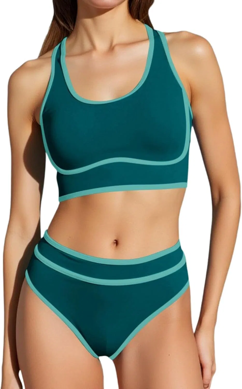 Женский спортивный бикини-комплект с завышенной талией, Dark Green