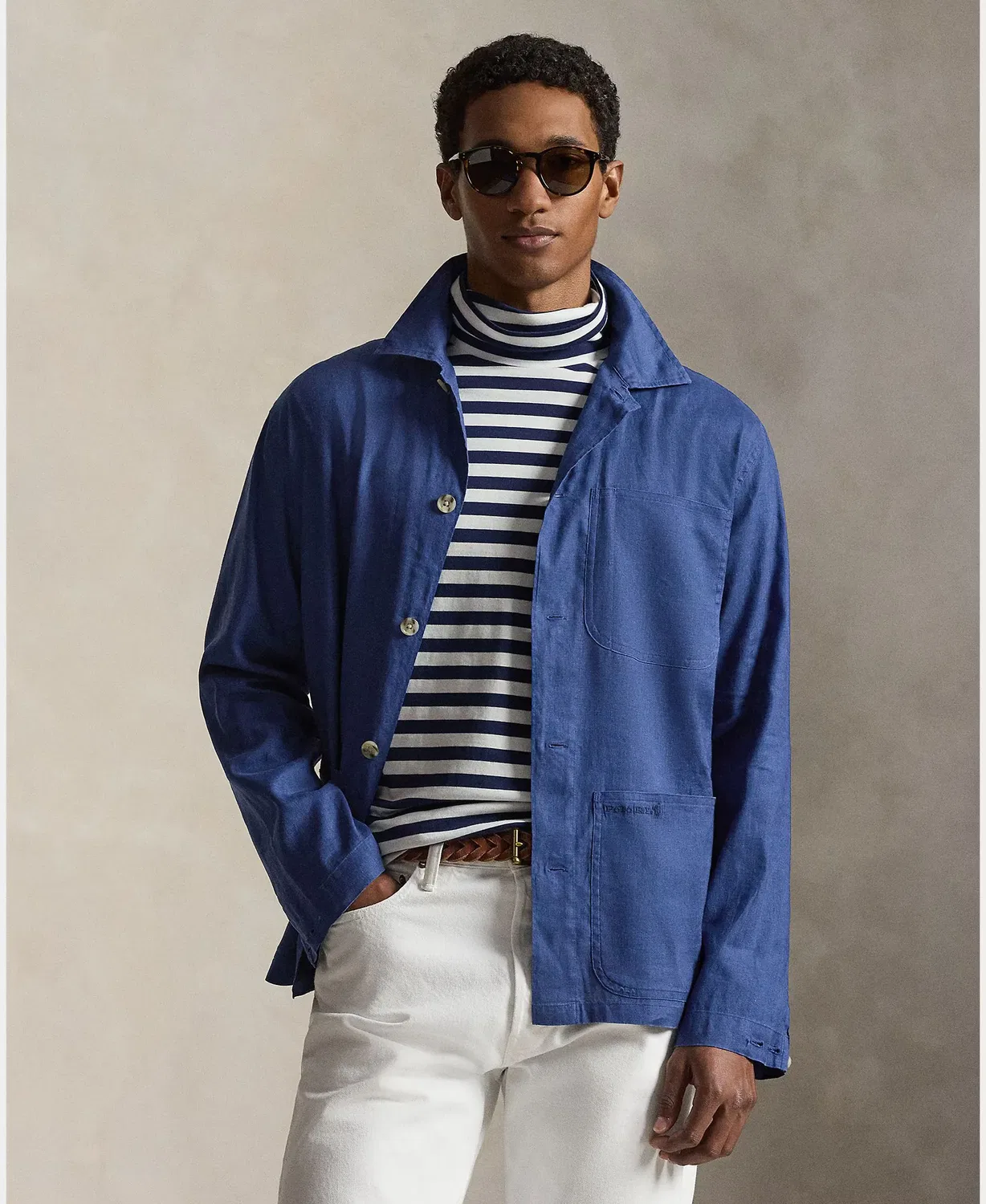 Мужская рубашка-накидка из льна с карманами Polo Ralph Lauren, Azul Marino