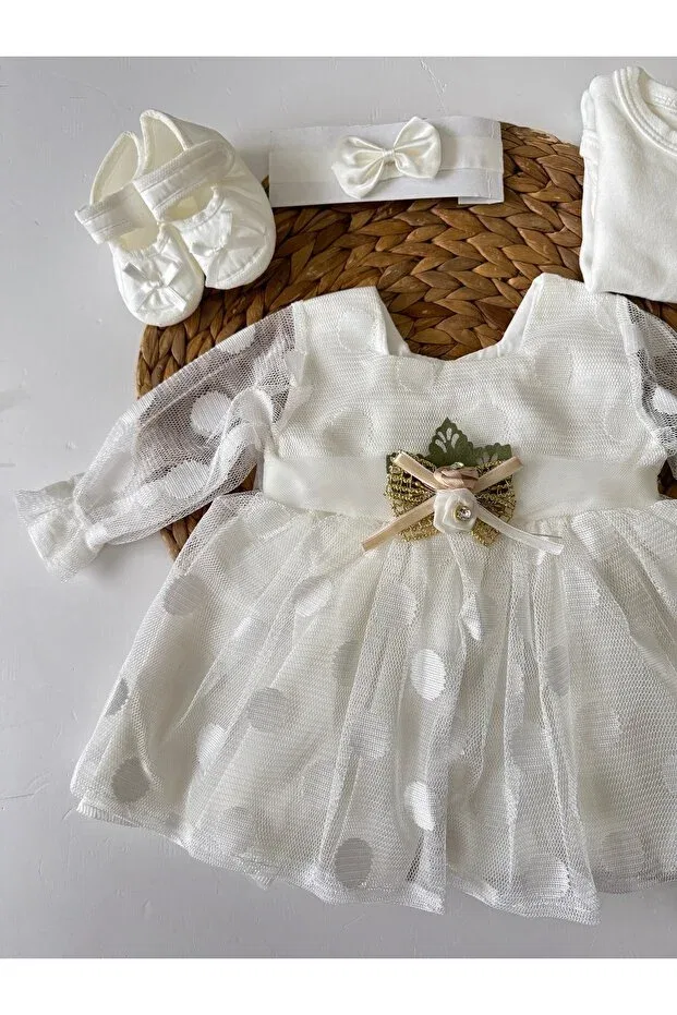 Комплект одежды для новорожденных с кружевом Mawlid Dress Pileki Baby, White — фото 3