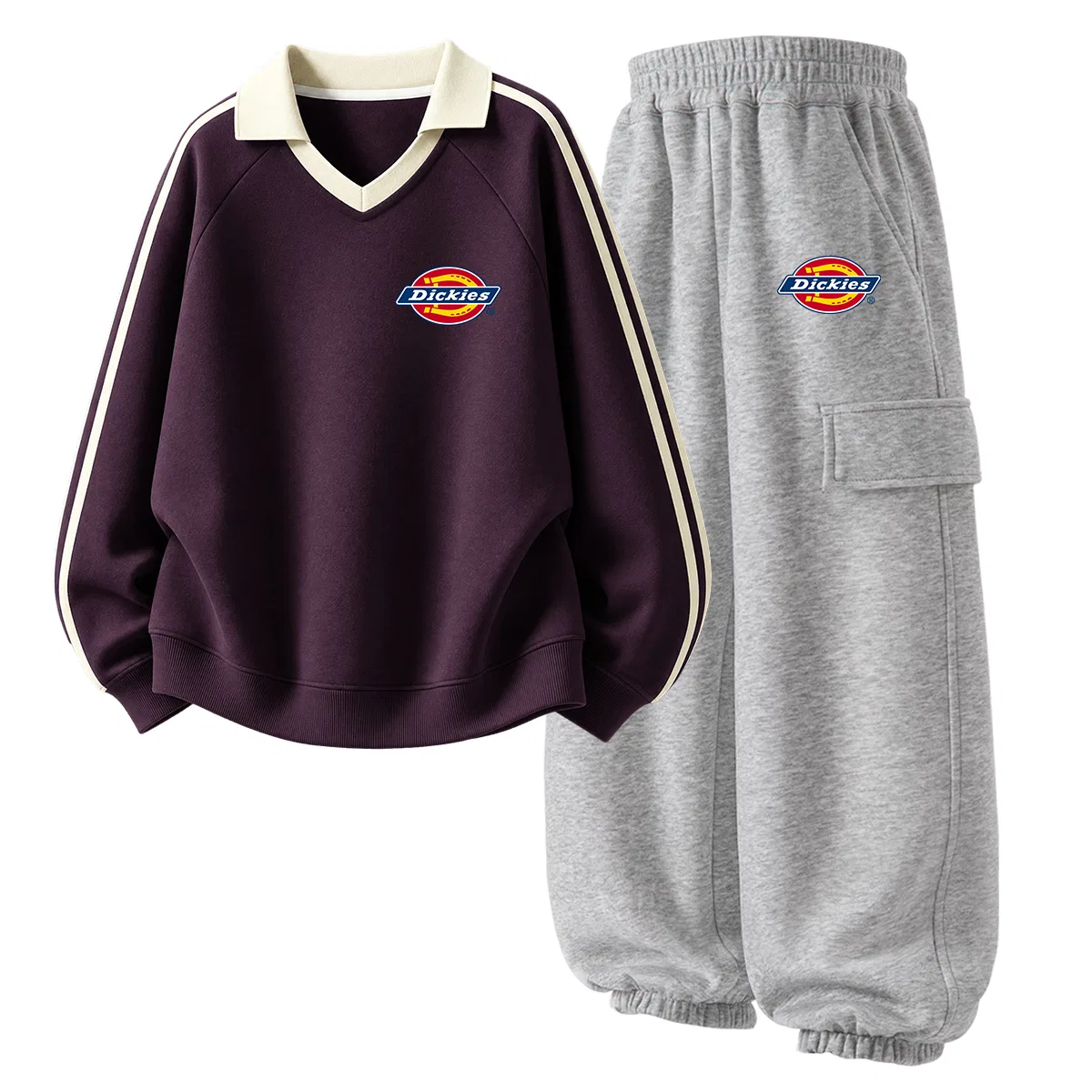 Детский комплект из двух футболок с поло и воротником, модель Standard Thick K, Dickies, Berry Purple/Light Heather Gray