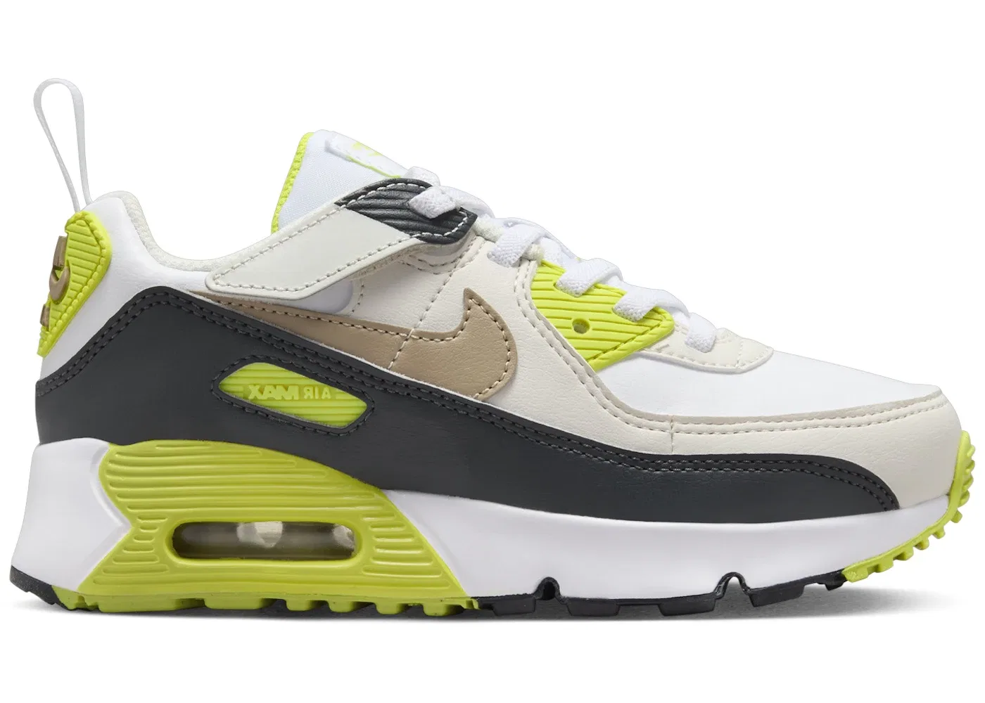Детские кроссовки Lifestyle с системой EasyOn Nike Air Max 90, White/Cyber/Dark Smoke Grey/Khaki