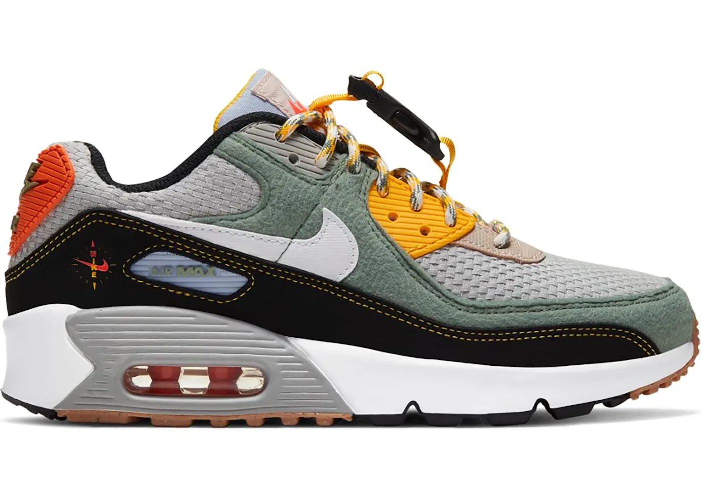 Детские кроссовки с ремешком на липучке Nike Air Max 90, Spiral Sage/Black-University Gold-White