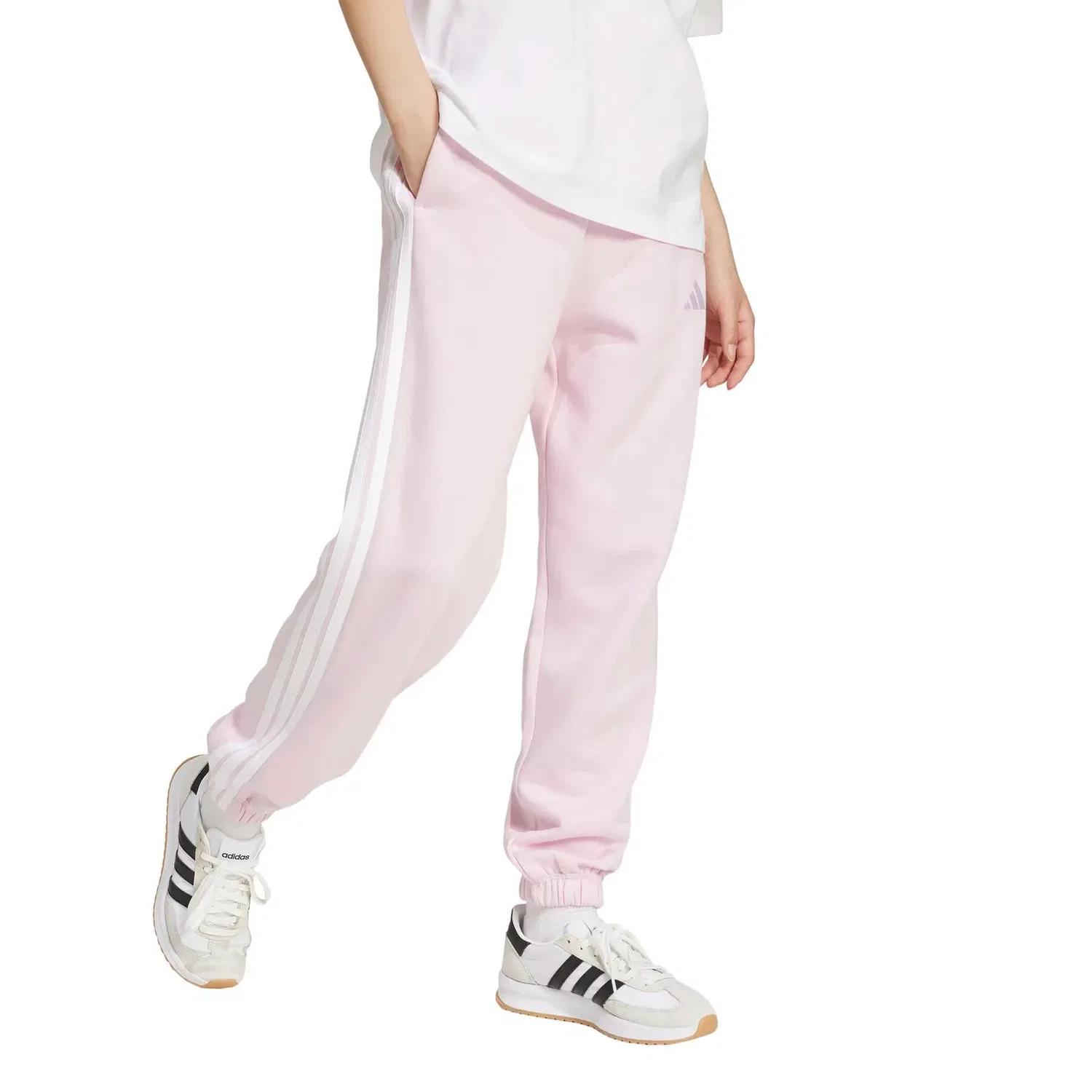 Женские спортивные штаны с тремя полосками adidas Essentials 3 stripes, Роза / Белый — фото 4