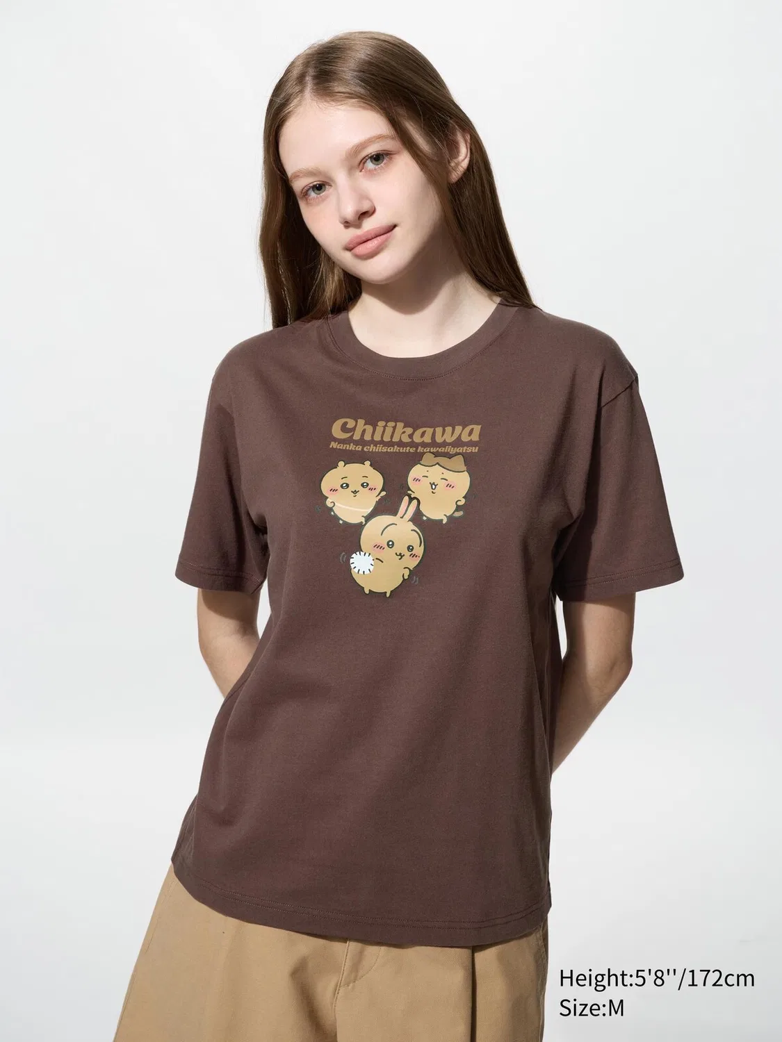 Футболка Chiikawa ut Uniqlo, с коротким рукавом и графическим принтом, коричневый — фото 2