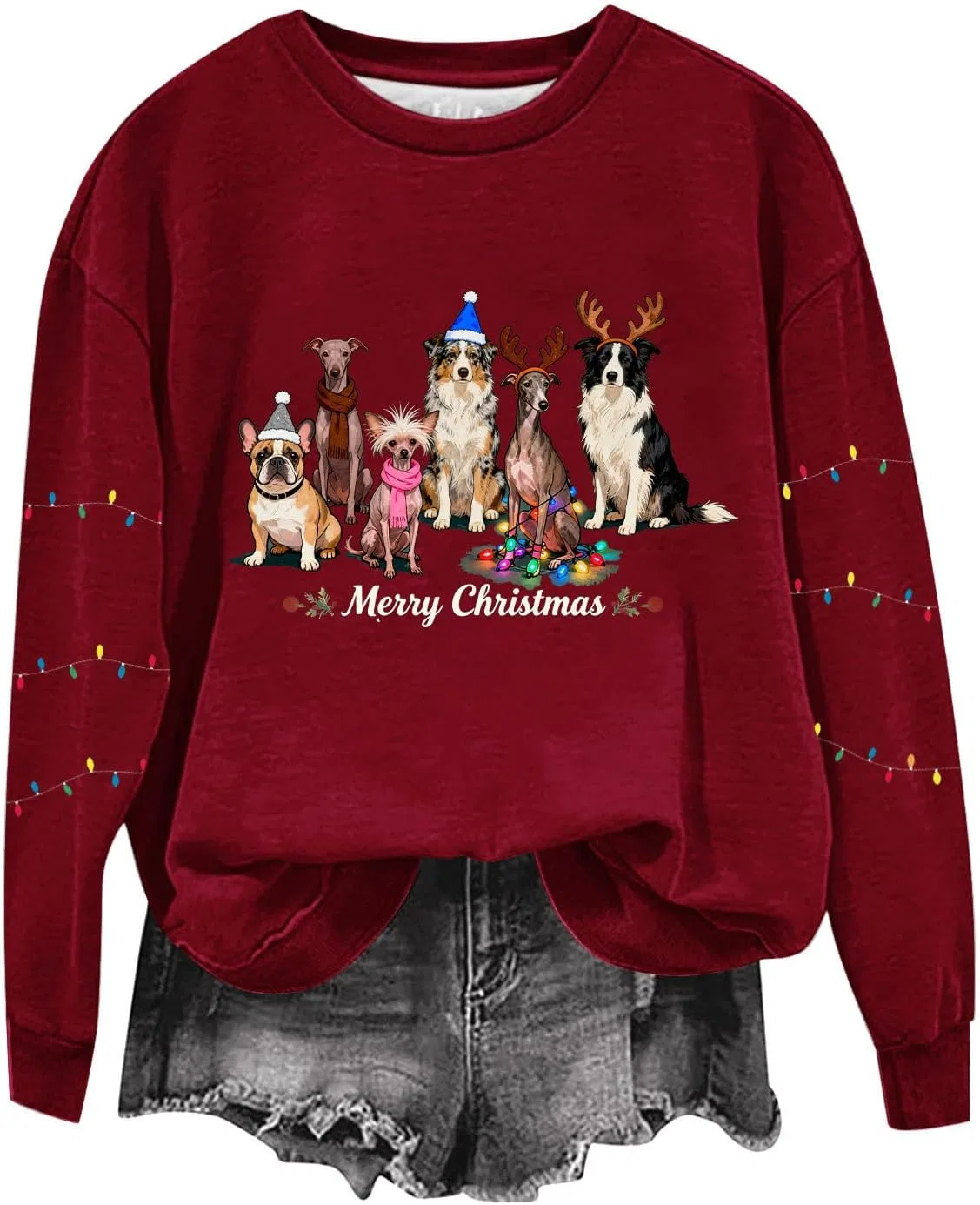 Женский свитшот с принтом Christmas Dog, винный — фото 3