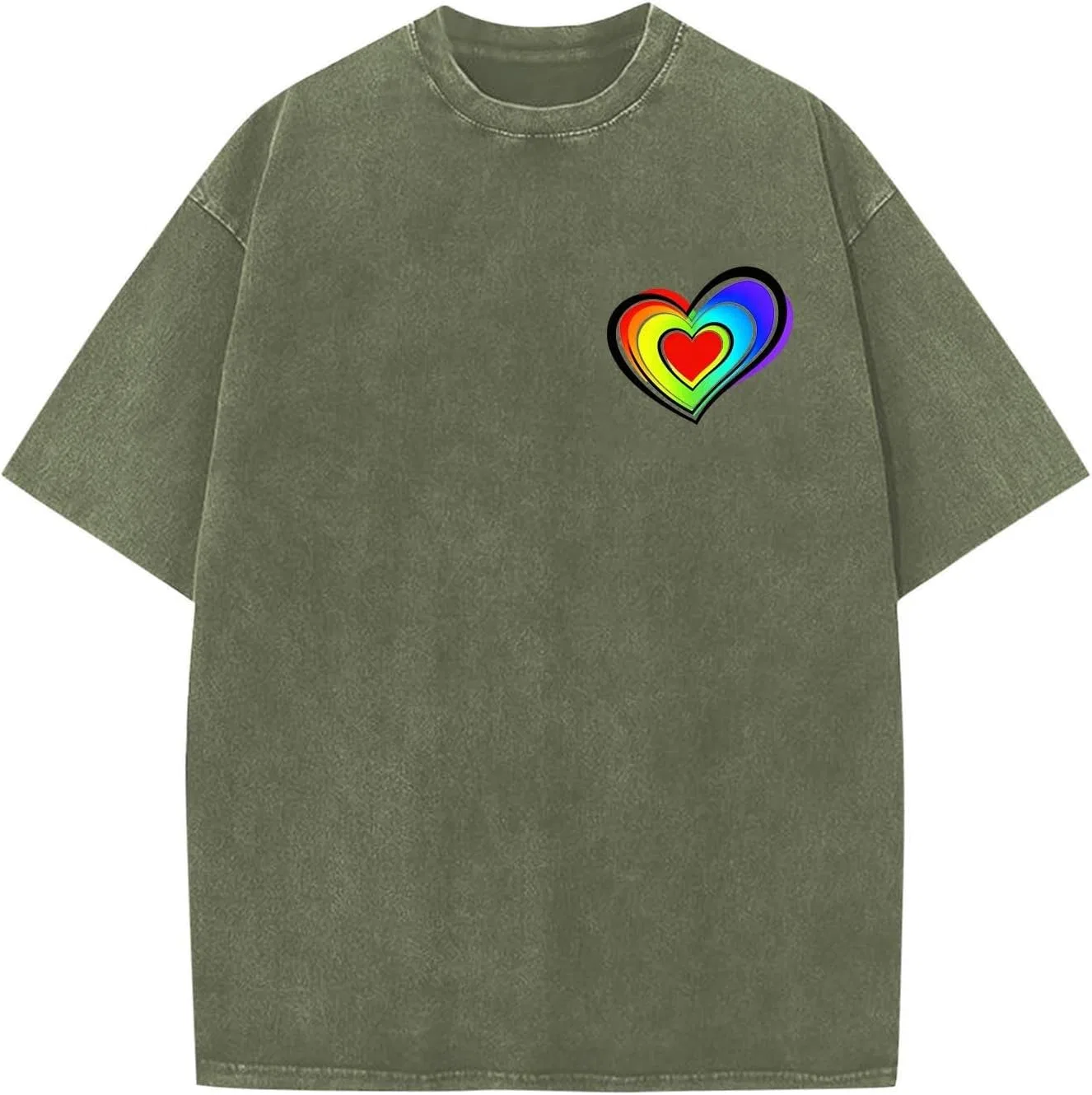 Мужская футболка с принтом Love Heart, Army Green — фото 2