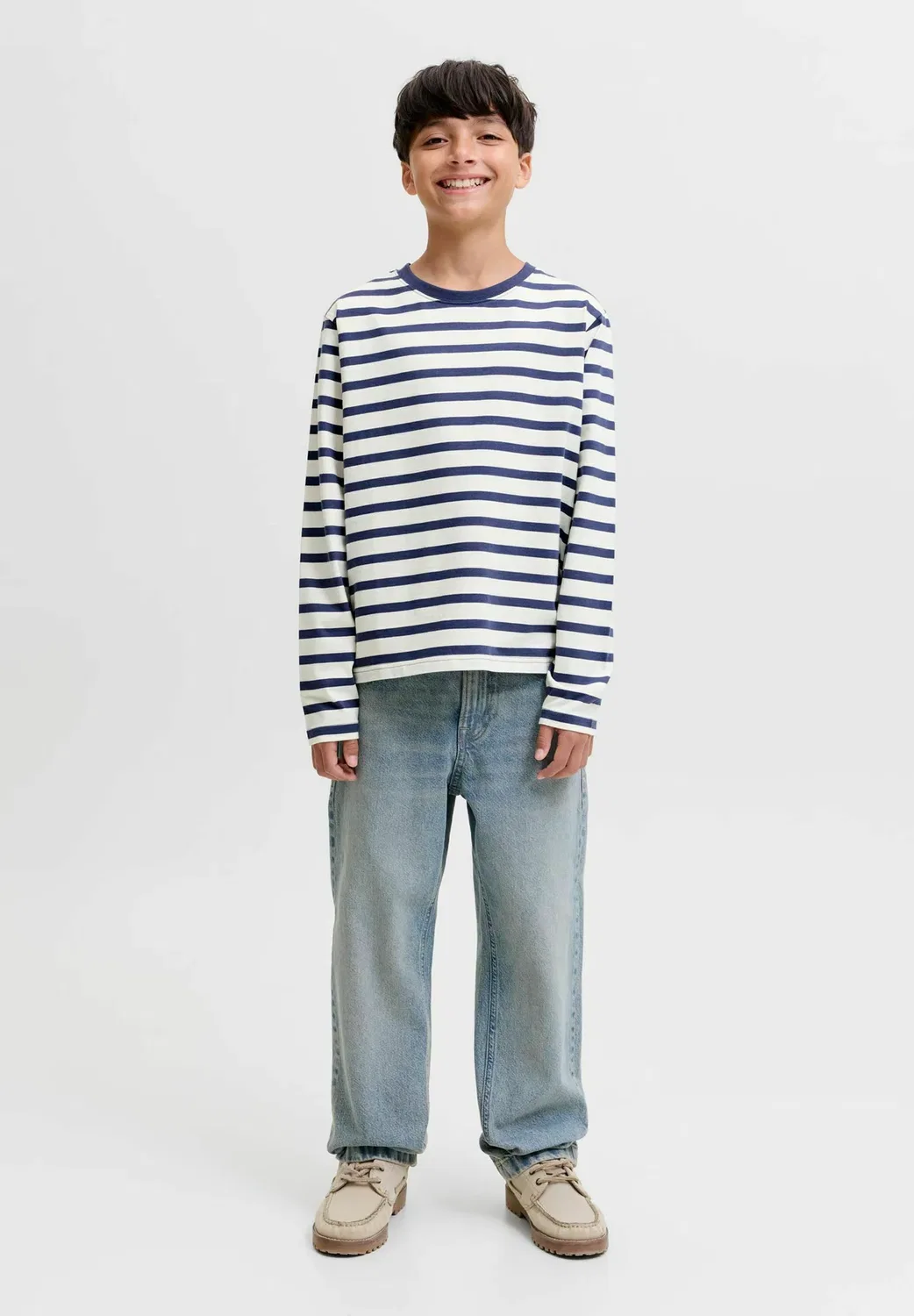 Футболка в полоску для мальчиков - с длинными рукавами Jack & Jones Junior, Crown Blue