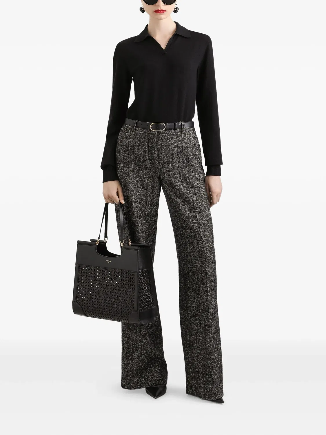 Штаны в полоску из твида Dolce & Gabbana, черный — фото 3
