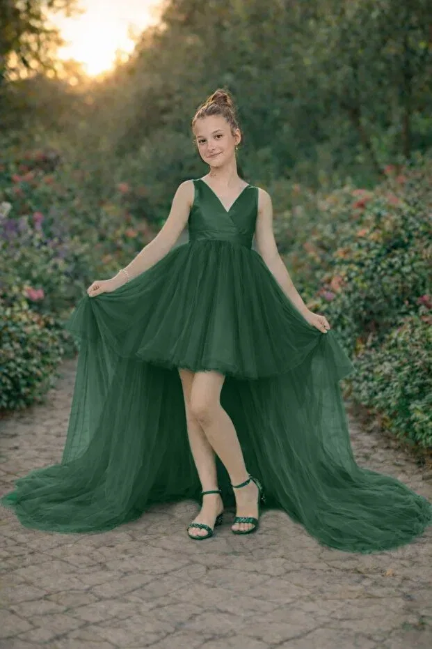 Детское платье для девочек с запахом Nsmkidslife, Emerald Green