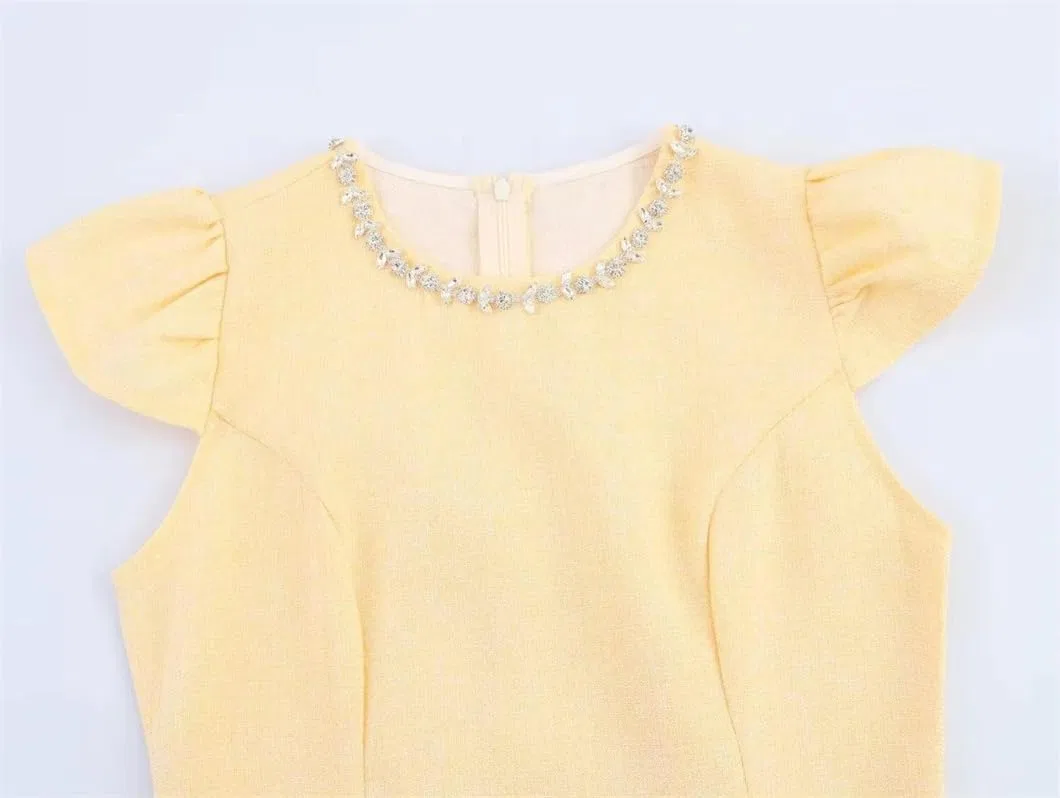 Женское повседневное A-силуэтное платье с пафф-рукавами Generic, Yellow — фото 3