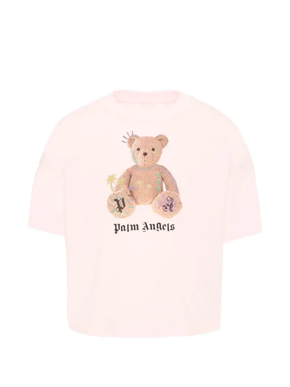 Футболка с принтом медведя и логотипом Palm Angels Kids, розовый