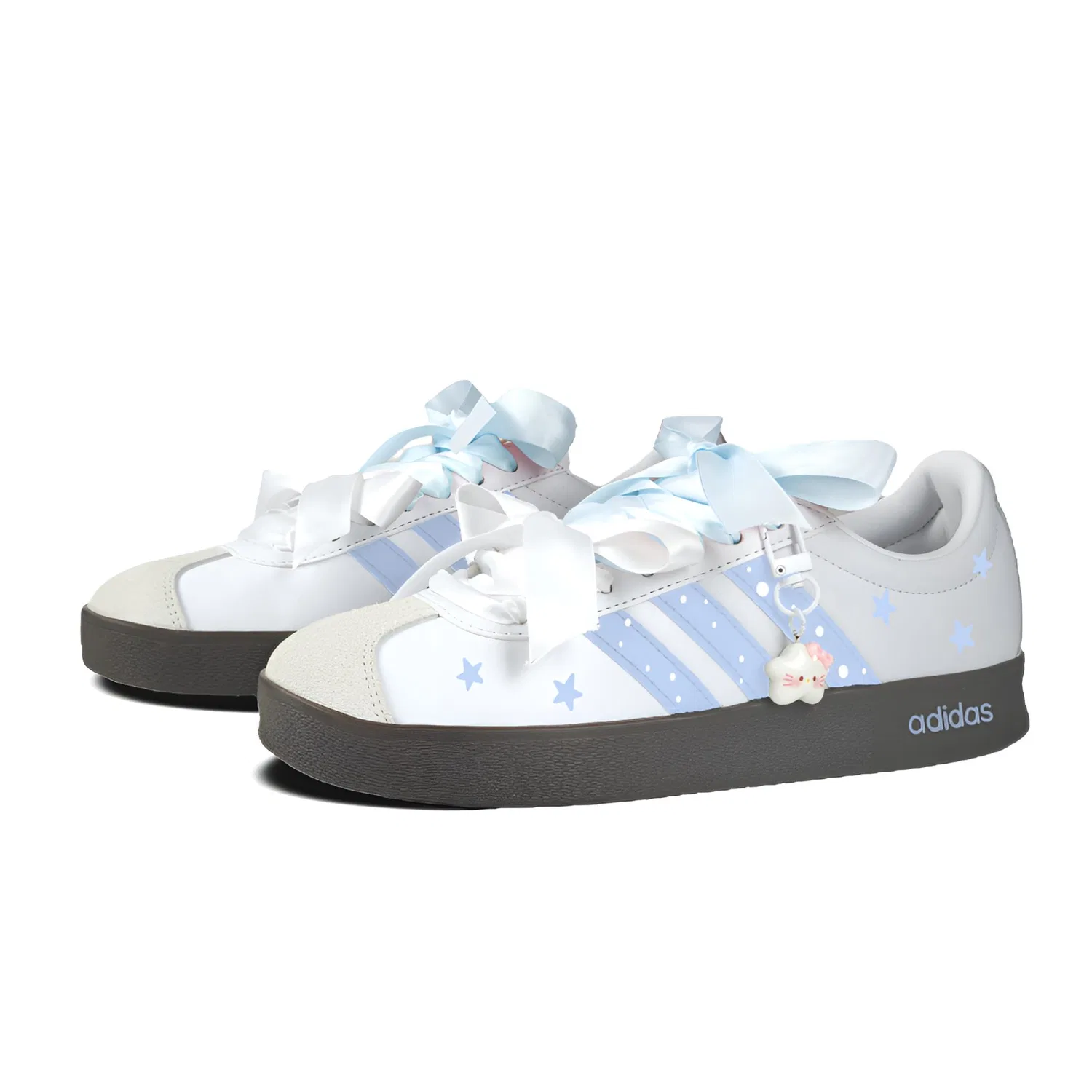 Детские кроссовки из замши и кожи с принтом Adidas Vl Court Classic Blue Star, Белый — фото 4