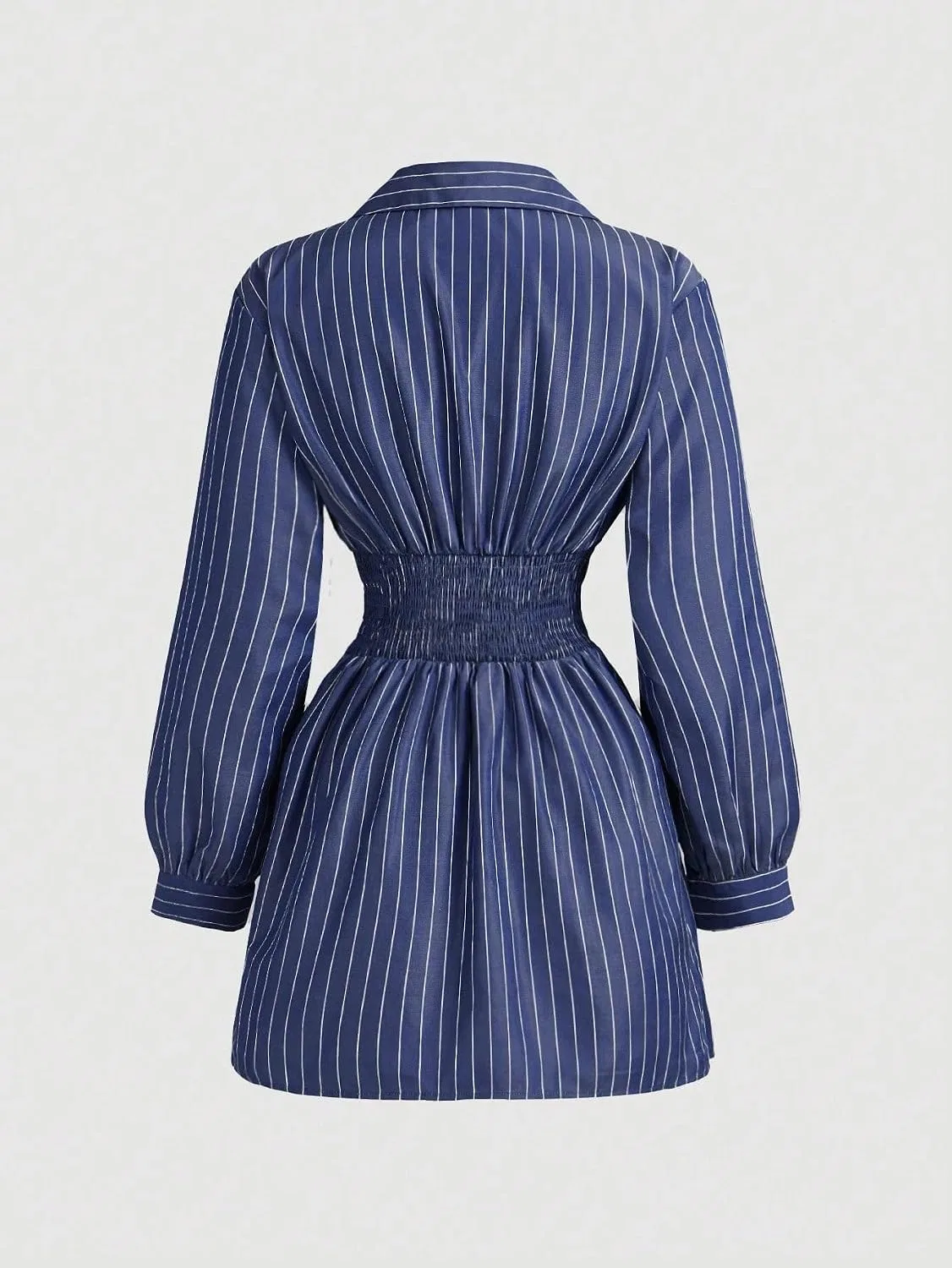 Женское мини-платье-рубашка с длинным рукавом в полоску, Navy Blue — фото 2