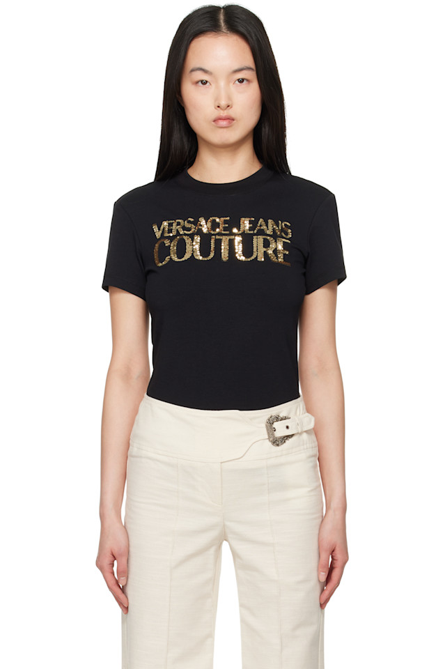 

Футболка с кристальным логотипом для учреждений Versace Jeans Couture, черный