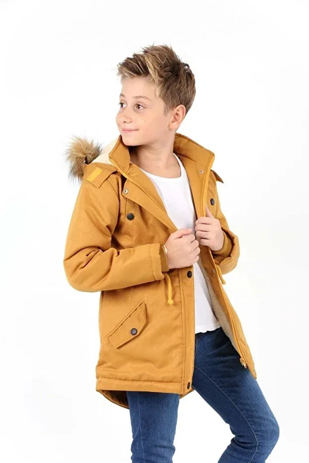 Детское пальто для девочек с капюшоном Asortik Kids, Hardal