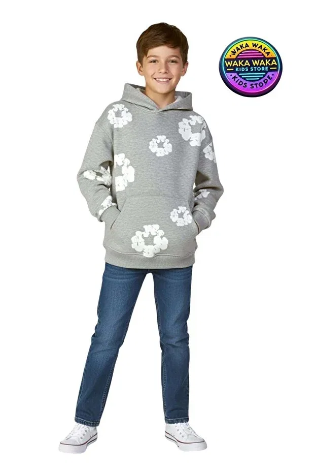 Детское худи с цветочным принтом Ww Waka Waka Kids Store, Black — фото 4
