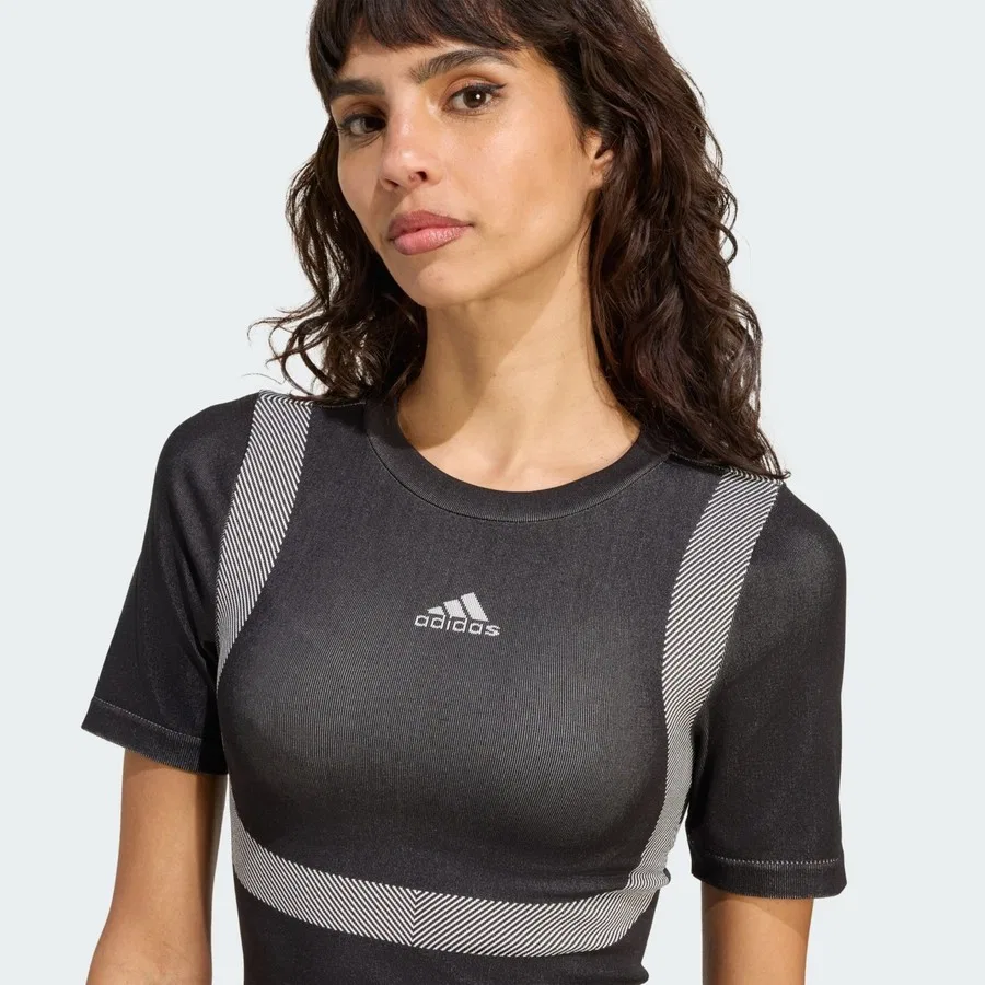 Женская футболка с длинным рукавом Seamless Techfit Baby Tee adidas, Черно-белый — фото 4