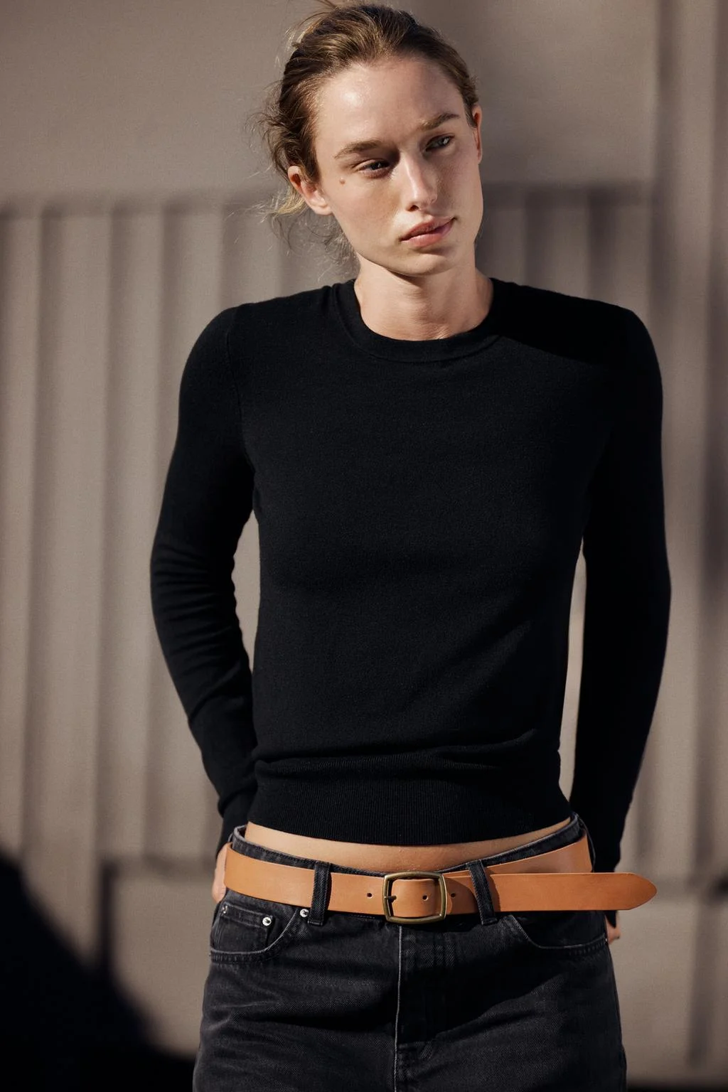 Джемпер Zara базовый трикотажный, черный — фото 3