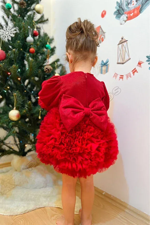 Детское платье для девочек с длинным рукавом Penu Baby Kids, Red — фото 3