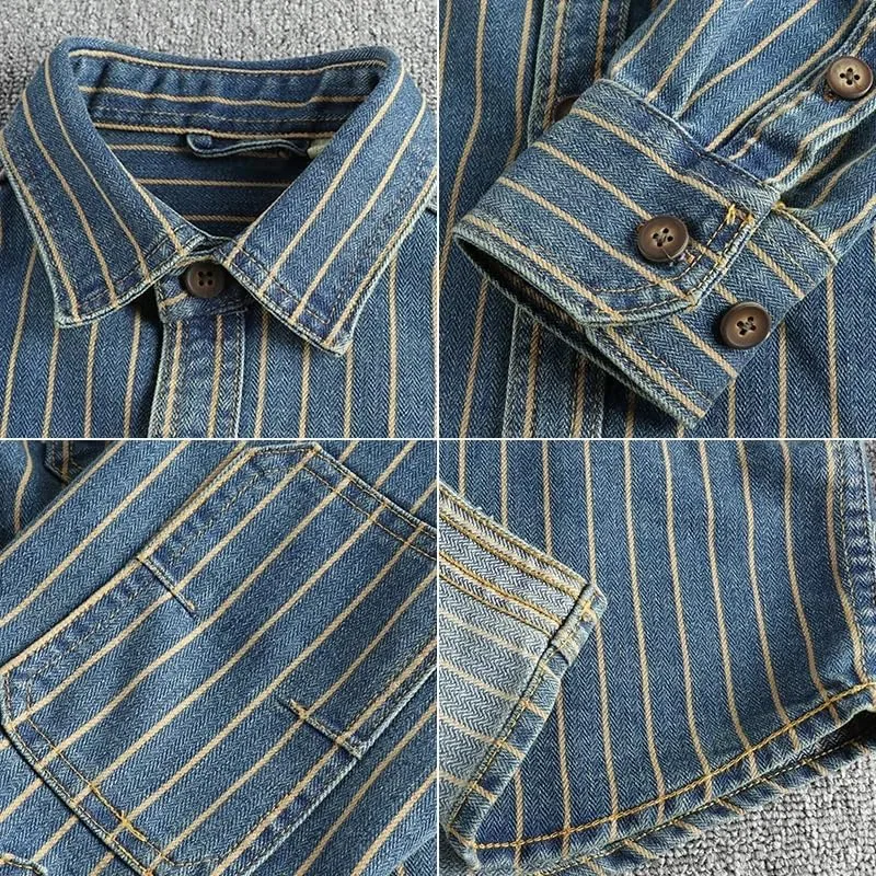 Мужская рубашка с вертикальной полоской из денима Cargo, Dark Blue — фото 4