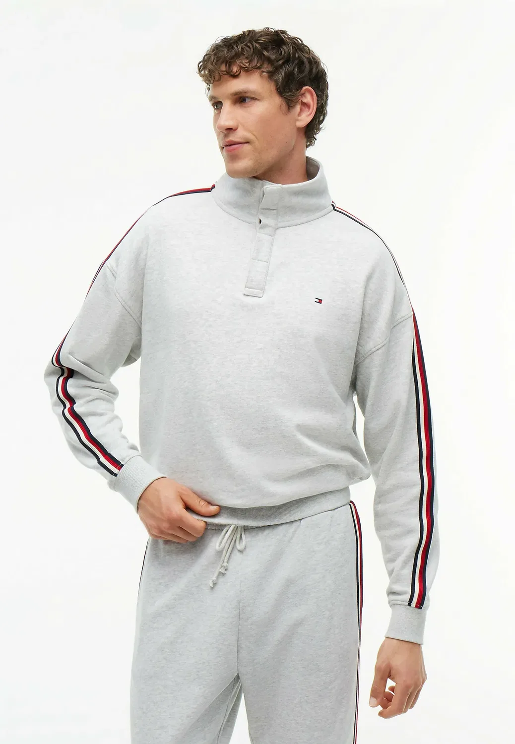 Рубашка на половину пуговиц - th global stripe lg - пижамная рубашка Tommy Hilfiger, Ice Grey Heather