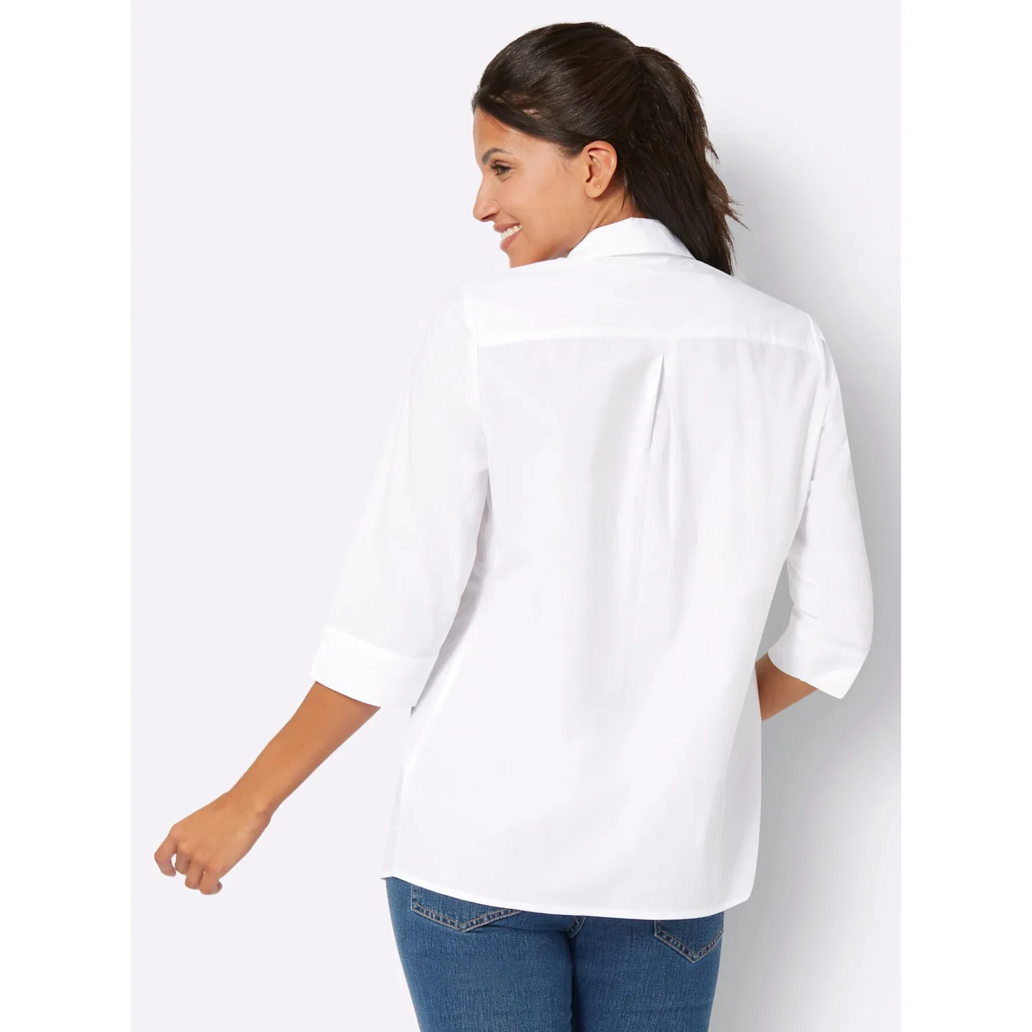 Женская удлиненная блуза с воротником-рубашкой Classic Basics, White — фото 3