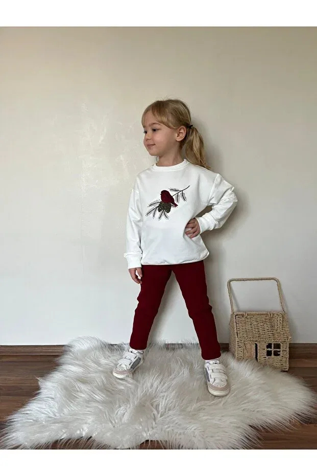 Детский комплект из топа и брюк с принтом Carla Mara, Burgundy — фото 3