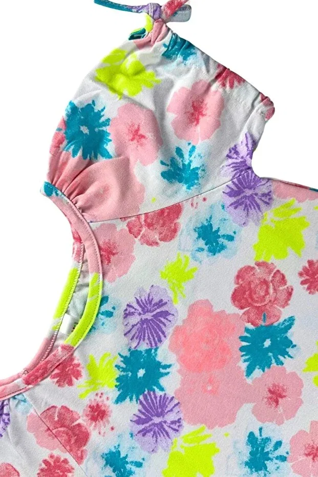 Детское платье для девочек с принтом Balloon Sleeve Difa Kids, Ekru Flower — фото 3