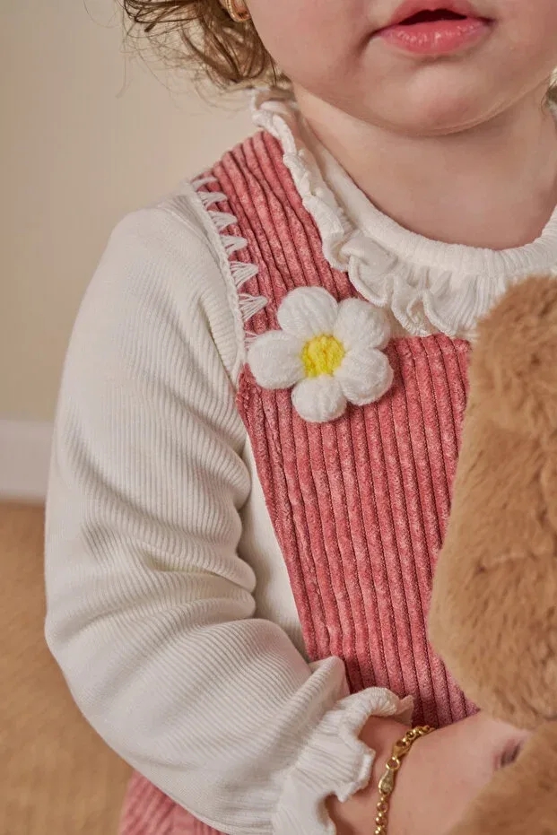 Детский комбинезон для девочек с длинным рукавом Daisy detail snap button bodysuit baby girl holiday outfit overalls Minipodyum, Powder — фото 4