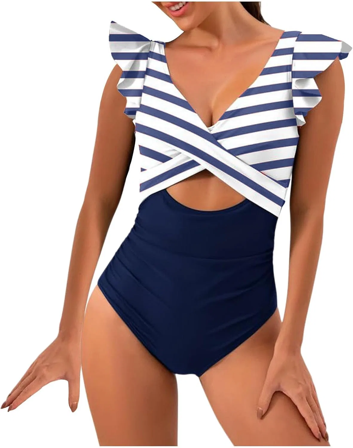 Женский слитный купальник с рюшами и вырезами Athletic Swimwear, A02_navy