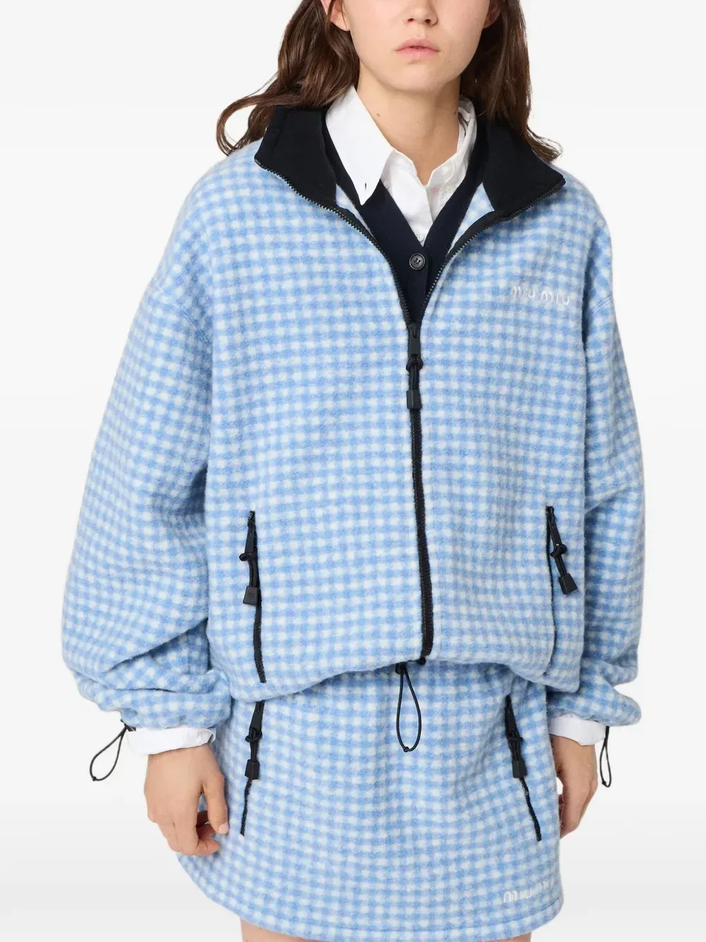 Флисовая куртка в клетку гингем Miu Miu, синий — фото 4