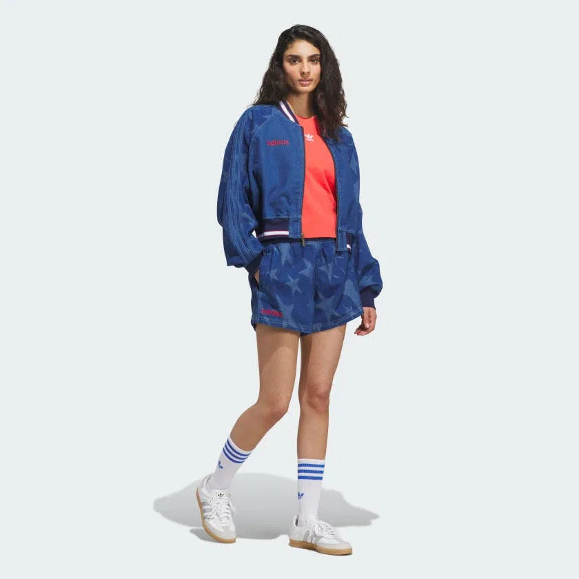 Женские шорты свободного кроя с принтом adidas, Medium Blue Denim — фото 3